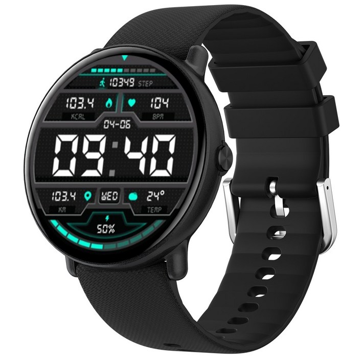 WAPIK 원형 한글판 통화가능 블루투스 스마트워치 Y6 1.43인치 AMOLED 대화면, GPS  블루투스, 3.6cm, 블랙