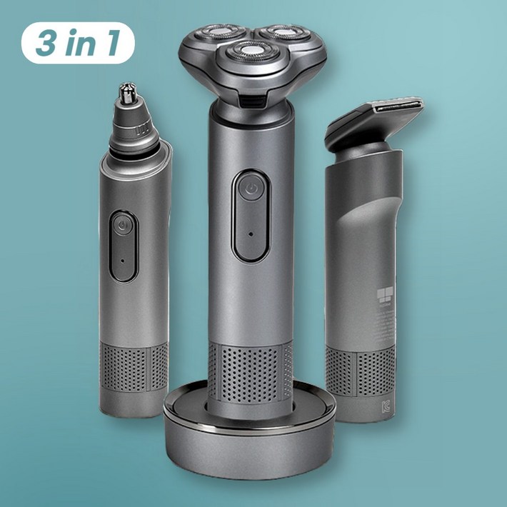 네뷔 3 IN 1 멀티 전동 전기면도기 코털제거기 구렛나루정리 미니 수염트리머 전자 자동 남자 청소년 휴대용, 메탈 그레이