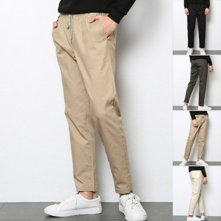 남성용 빅사이즈 S4XL 사계절 슬림 4컬러 밴딩 면바지