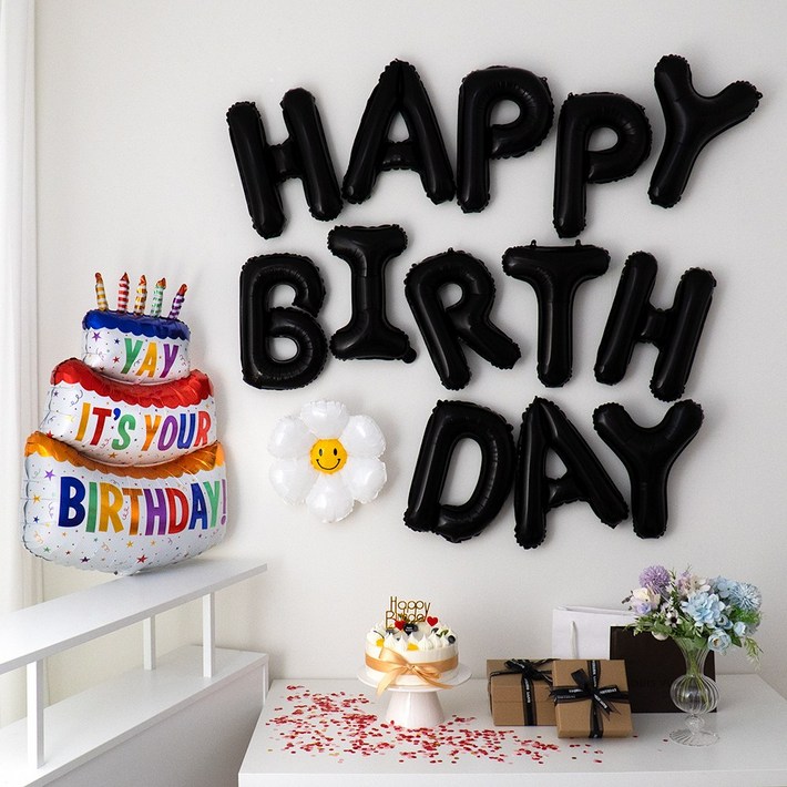 지에이엠 생일이벤트 풍선 레터링 가랜드 레인보우 생일 파티용품 세트, 1세트, 블랙세트 지에이엠 생일이벤트 풍선 레터링 가랜드 레인보우 생일 파티용품 세트, 1세트, 블랙세트