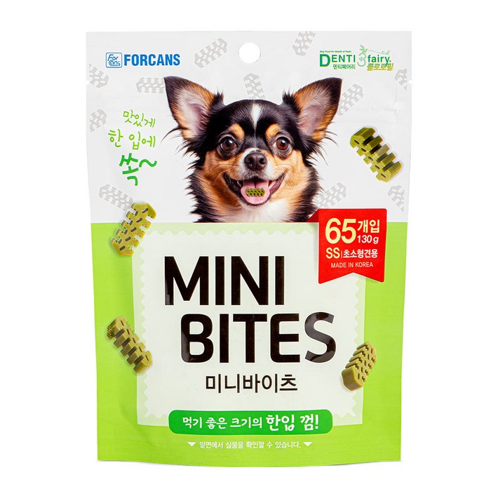 한입덴탈껌 미니바이츠 클로로필 SS 65개입 포켄스 덴티페어리 강아지껌 130g, 1개, 130g, 1개, SS 65개입