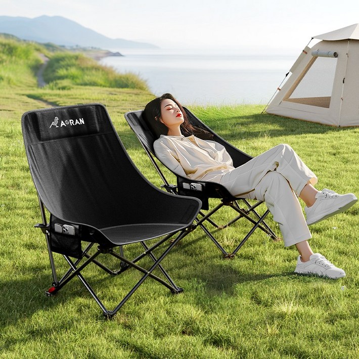 AORAN 11 각도조절 경량 접이식 캠핑 의자 세트, 2개, 검은색