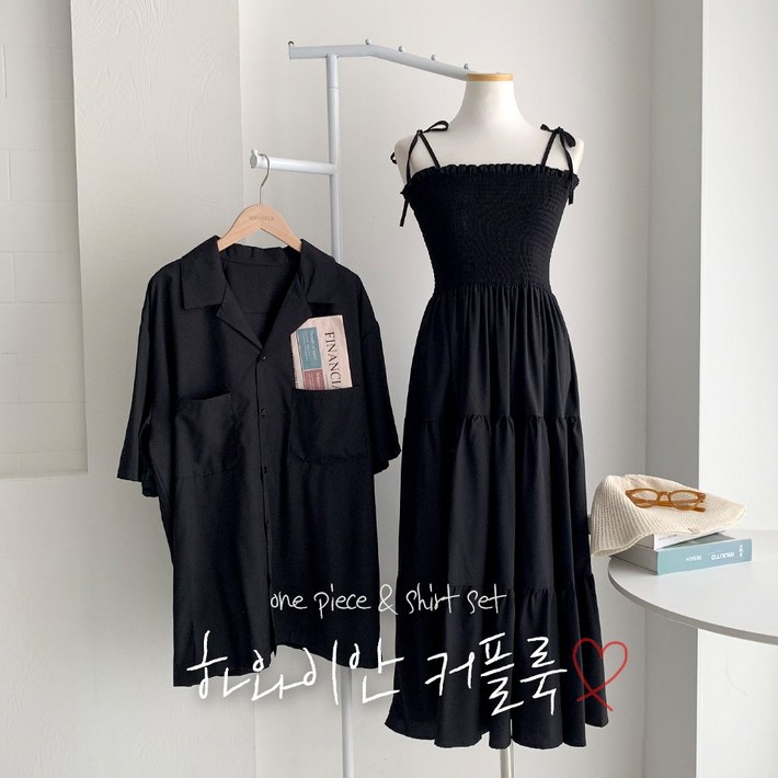 [순이] S.하와이안 휴양지 바캉스 커플룩 신행룩 원피스 셔츠 세트