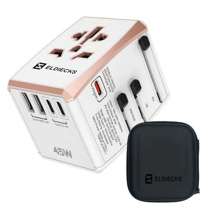엘디엑크스 5포트 고속충전 PD45W 해외 여행용 멀티 플러그 어댑터, 1개 엘디엑크스 5포트 고속충전 PD45W 해외 여행용 멀티 플러그 어댑터, 1개