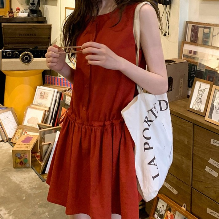 메이첼 캐논 스트링 캐주얼 민소매 미니 원피스 10076