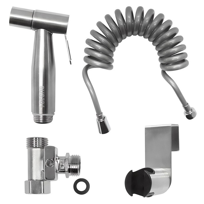 미리내 욕실청소 SUS 스프레이건  코일호스 3m 세트, 1세트, 실버