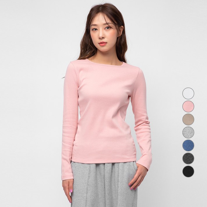 캐럿 여성용 데일리 스탠다드 핏 긴팔 립 티셔츠 캐럿 여성용 데일리 스탠다드 핏 긴팔 립 티셔츠