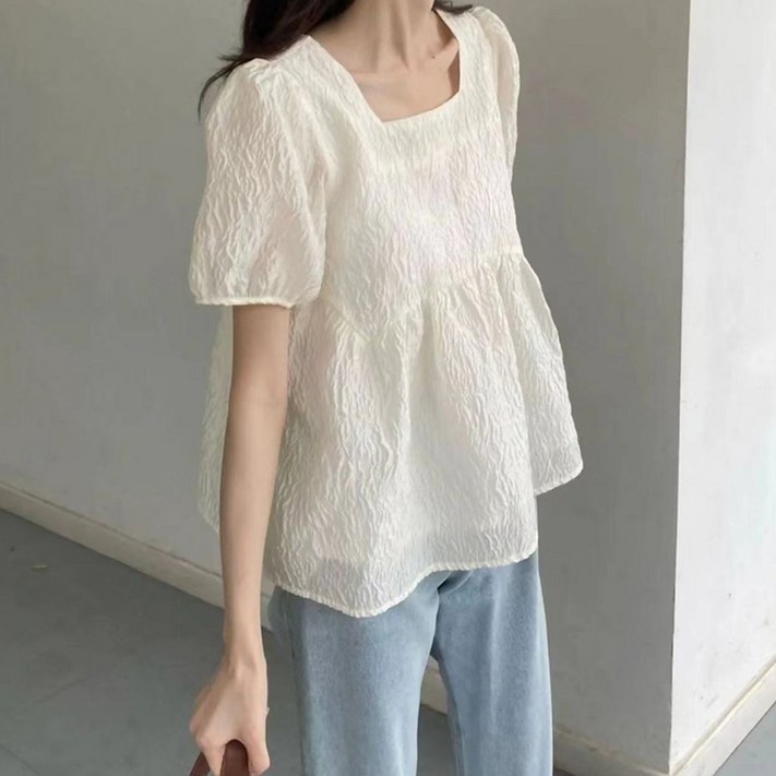 엘쏘 여성용 스퀘어넥 루즈핏 벌룬 하객룩 데이트룩 블라우스