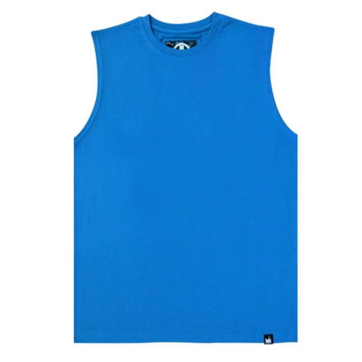 남자 해외여행룩 동남아 바캉스 민소매 슬리브리스 박스티 블루 티셔츠