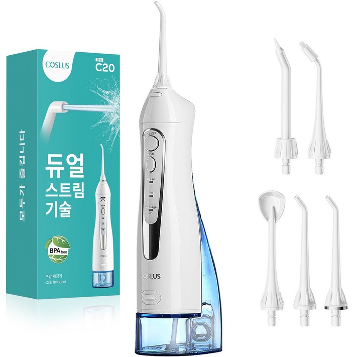 코슬루스 휴대용 무선 구강세정기 IPX7급방수5개노즐팁