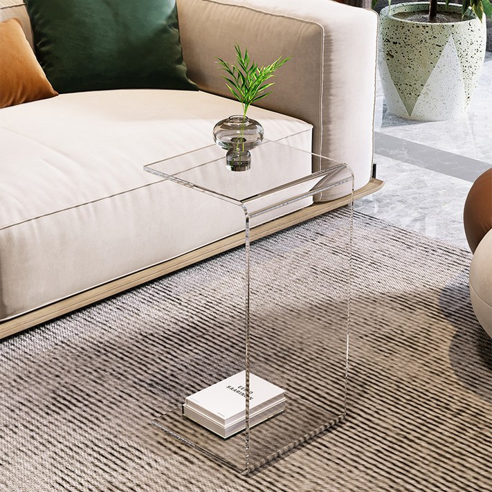 루시보 모던심플한 사이드테이블 투명 아크릴 가로세로 전환 겸용 침대 소파 협탁, 투명높이65cm