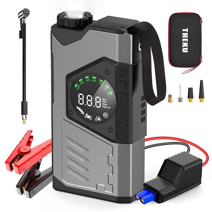 CCAGU 자동차 배터리 점프스타터스마트 점프 케이블타이어 공기압 주입기대용량 배터리 일체형, 10000mAh, 1세트