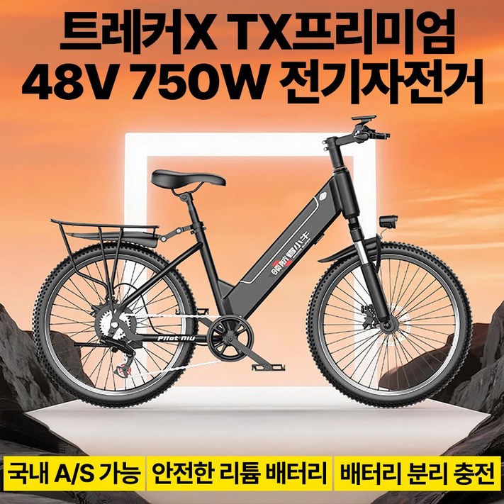 트레커X 힘좋은 전기자전거 750W 고출력 모터 고효율 배터리 탈부착 장거리주행 도시주행 레저용 전기바이크, 프리미엄750W20A, 하이텐강