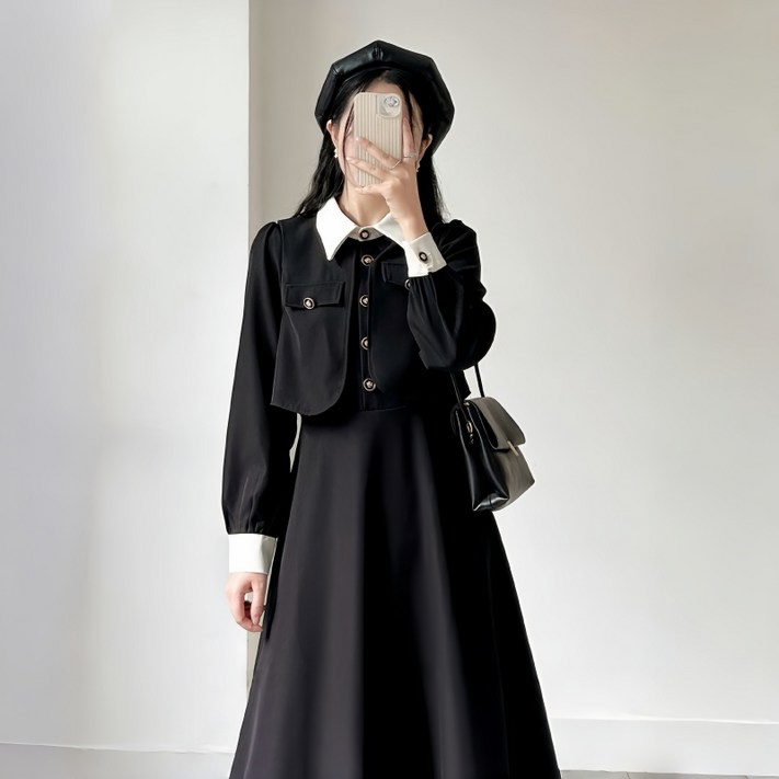 여성 봄 가을 빅 사이즈 롱 원피스 오피스룩 정장 원피스 데일리룩 셔츠 카라 원피스