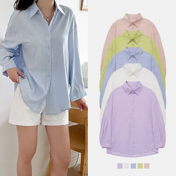 새틴 인견 박시 긴팔 정장 박스 셔츠 남방 블라우스