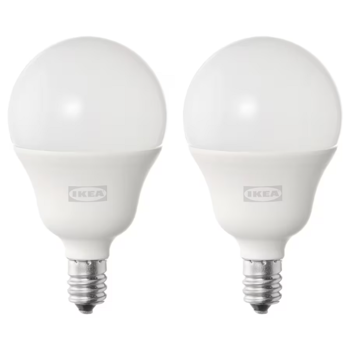이케아 솔헤타 LED 전구 2개 E14 470 루멘 구형 오팔 화이트 웜 화이트