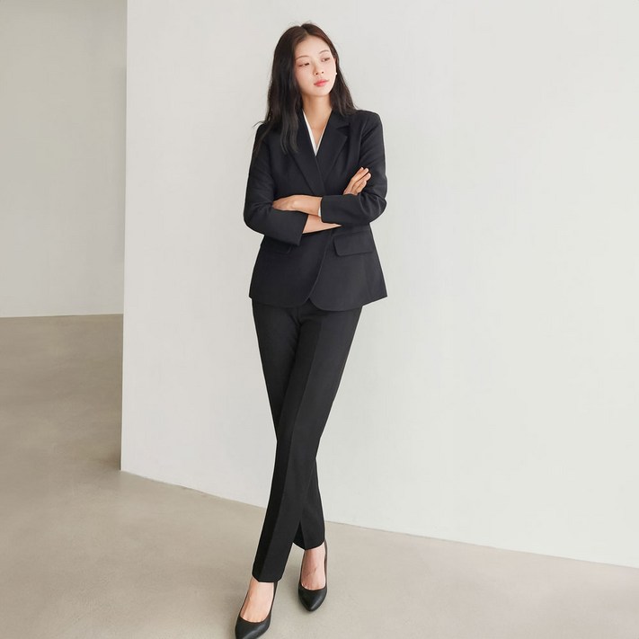 핏대박 깔끔한 여자 슬림핏 바지 정장 세트 뒷밴딩 10부 셋업 체체