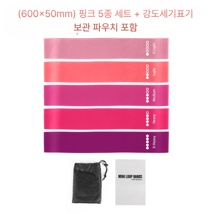 스포츠 라텍스 운동 루프밴드 5종세트 스쿼트밴드 힙밴드 탄성저항 고무밴드