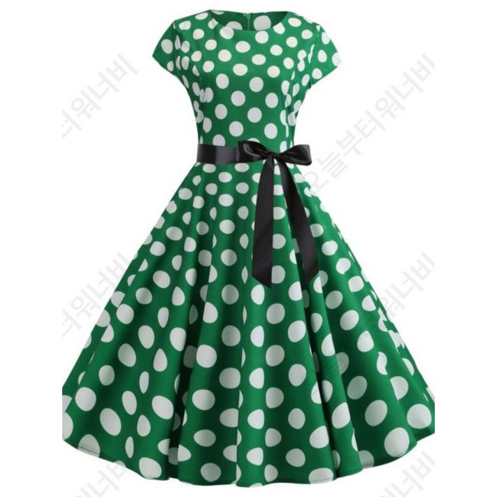 라라랜드 복고 땡땡이 원피스 도트 햅번 리본 허리끈 플레어 원피스 복고풍의상 8color