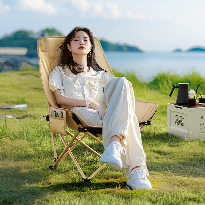 AORAN 아웃도어 릴렉스 접이식 캠핑 의자, 2개, 카키색 AORAN 아웃도어 릴렉스 접이식 캠핑 의자, 2개, 카키색
