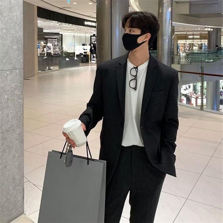 ANYOU 남자 정장 투버튼 자켓 루즈핏 사계절 캐주얼