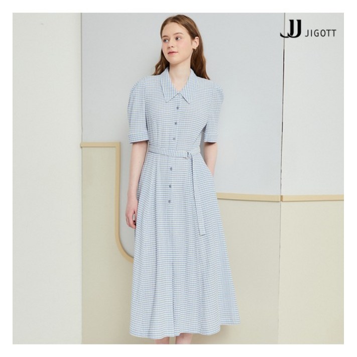 JJ지고트 JJ지고트 퍼프 슬리브 체크 A라인 원피스 GN5A0OPJ2