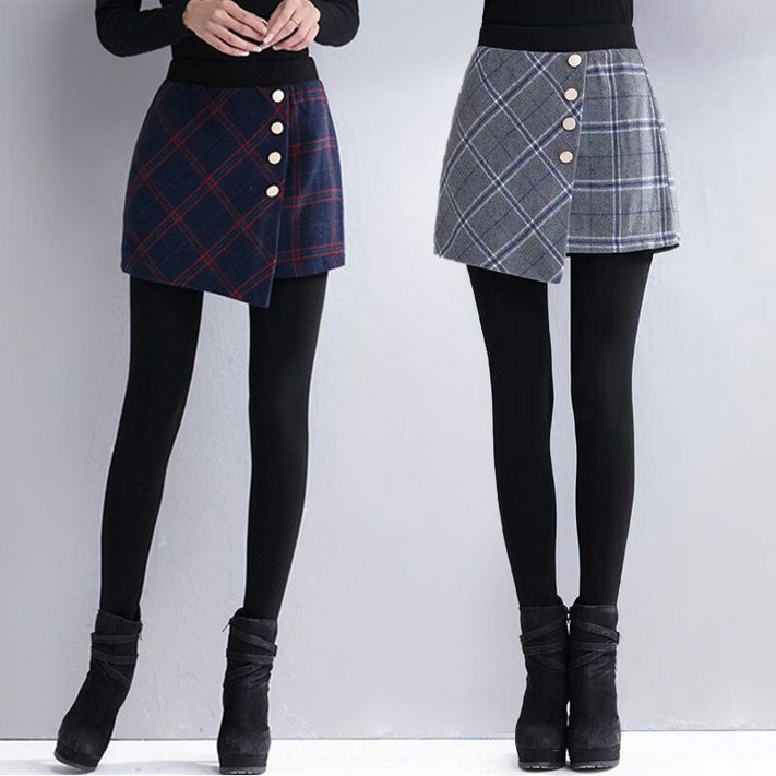여성 기모 치마바지 체크 트렌디 빅사이즈 겨울 겨울 간절기 긴바지 팬츠 3부치마레깅스 쫄바지