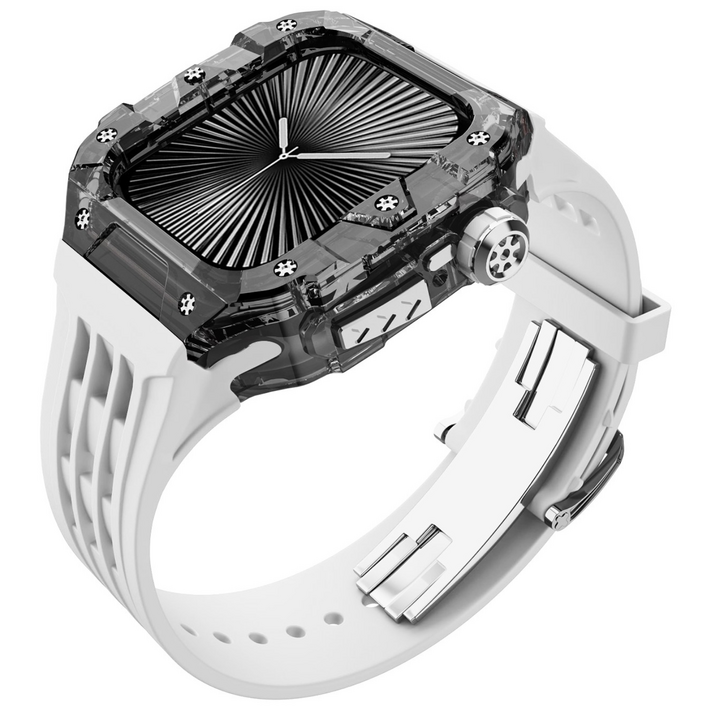 다비드 애플워치 11 10 호환 일체형 스트랩 46mm 케이스 밴드 줄질 애차드밀 풀커버, 04.블랙케이스화이트스트랩, 1개