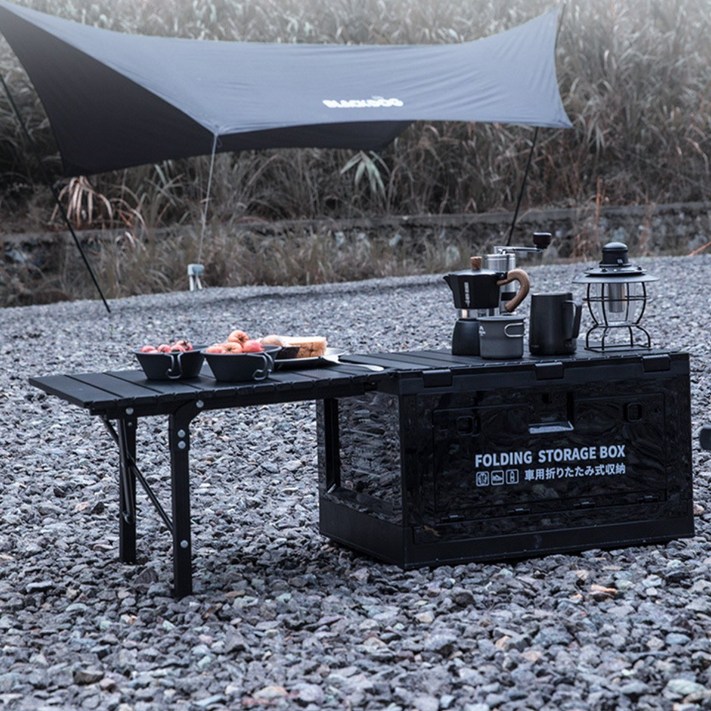 NABI CAMPING 양문형 오픈도어 멀티도어 폴딩박스 테이블 우드 상판 세트