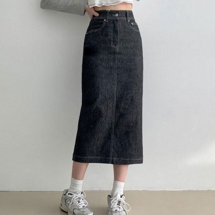 부기샵 여성 생지치마 루시 데님 트임 롱 스커트
