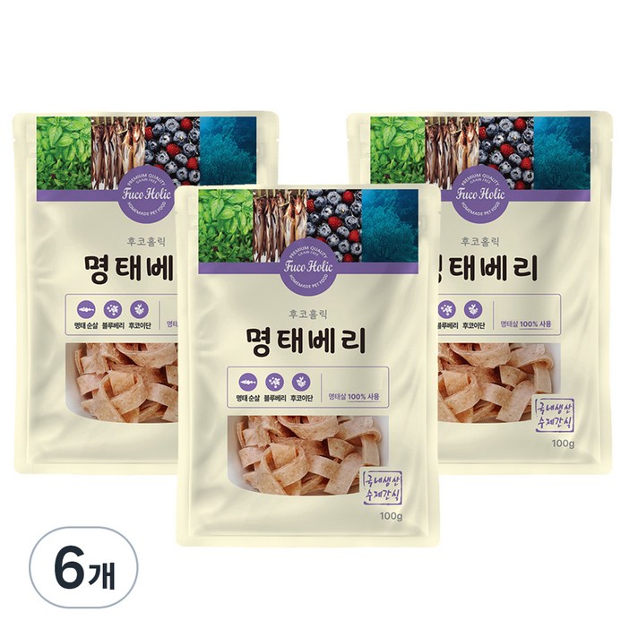 후코홀릭 강아지 간식, 혼합맛명태블루베리, 100g, 6개