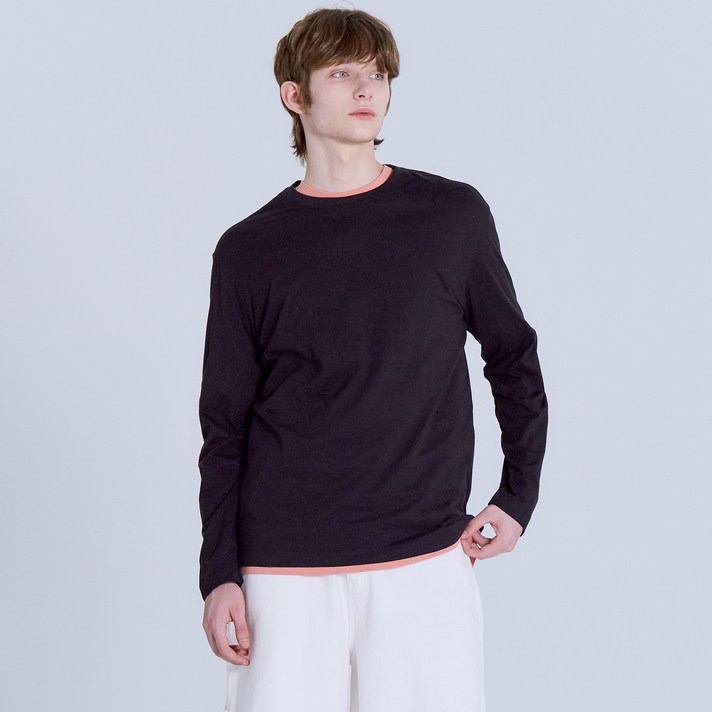 베이직하우스 남성용 통기성 순면30수 릴렉스핏 라운드 긴팔 티셔츠 LATS0124