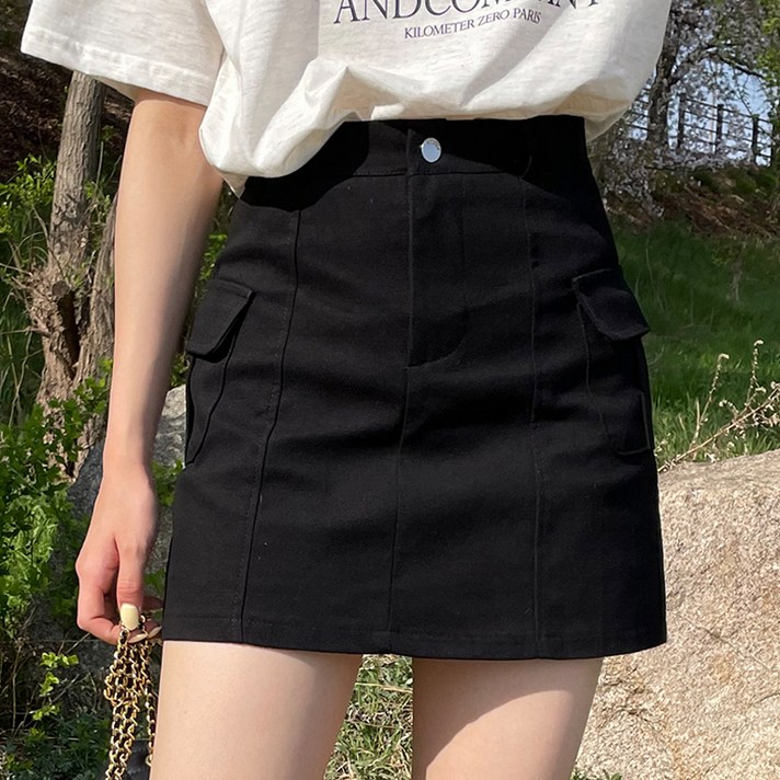 마이시즌 여성용 셀리트 카고 미니 스커트 벨트 세트