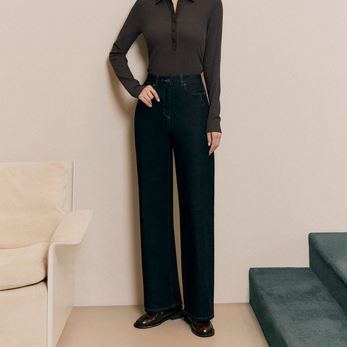 더엣지 정상가 79,900원 와이드 스판 데님 팬츠 다크인디고