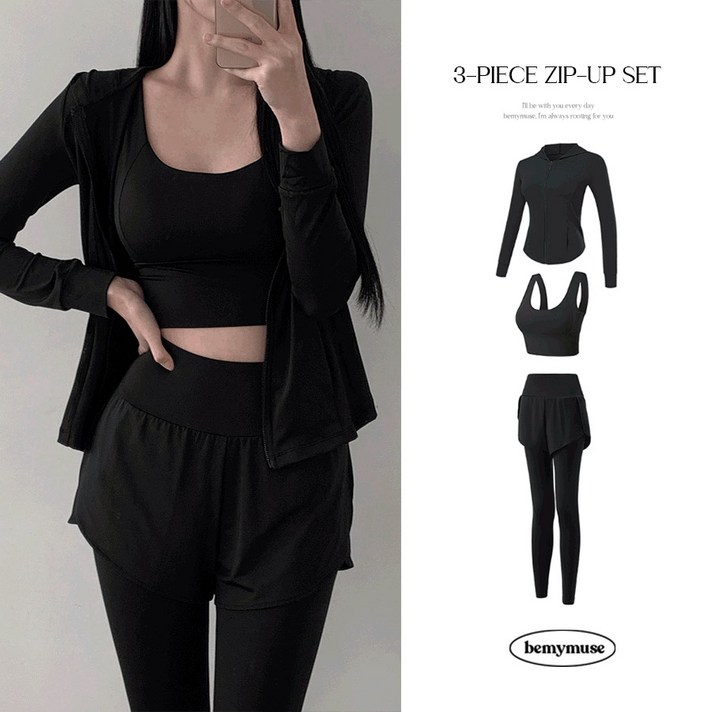 3피스SET 버밍 후드 집업 반바지 레깅스 런닝 요가 필라테스 운동복 세트