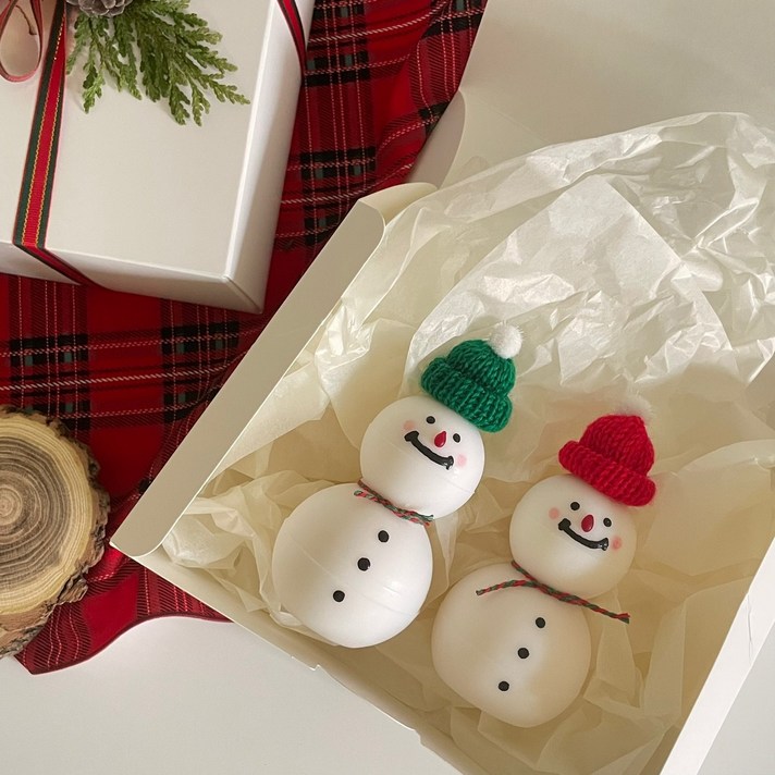 눈사람캔들 크리스마스 연말 선물 인테리어소품 크리스마스장식 홈카페 데코, 망고만다린, 레드모자