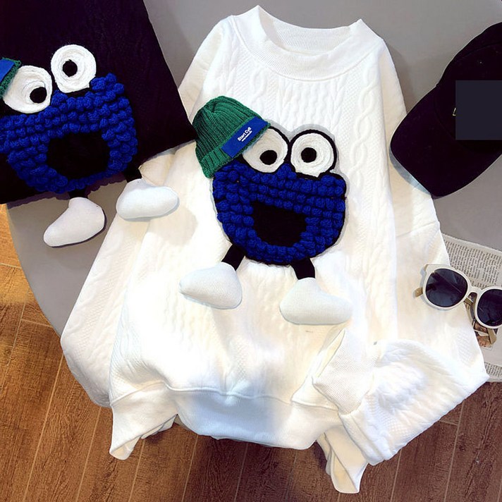 JUST FEELNG 여성맨투맨 귀여운 캐릭터 라운드넥 긴팔 티셔츠 루즈핏 프리미엄 여성티 긴팔티 맨투맨