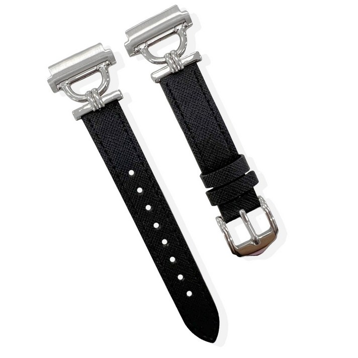 우먼스9999 갤럭시워치456 호환 가능 링크 레더 스트랩 밴드, 20mm, 블랙