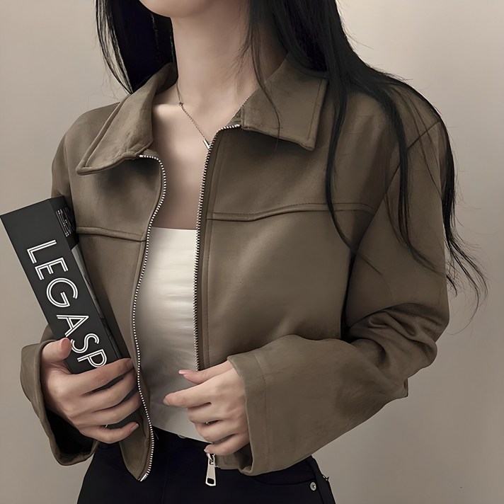 쪼예 가을무드 카라넥 세미크롭 스웨이드 긴팔 레더 자켓 쪼예 가을무드 카라넥 세미크롭 스웨이드 긴팔 레더 자켓