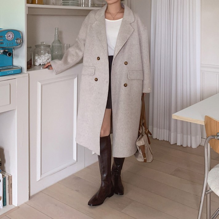VOLL company 볼컴퍼니 데일리 베이직 울 핸드메이드 오픈카라 롱 더블코트 여성용