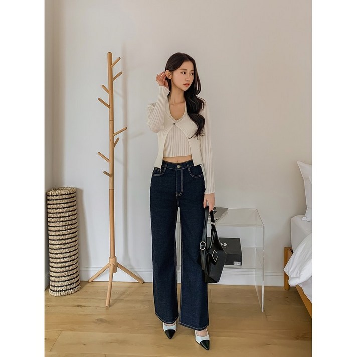 생지 일자 와이드 생지청 데님 팬츠