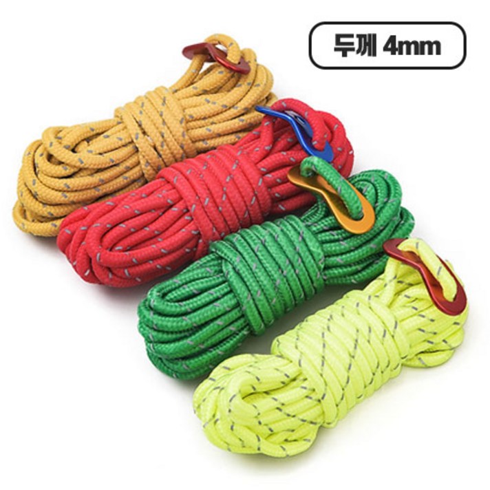 제이투 캠핑 로프 텐트 타프 야광반사 끈스트링 4m x 4 한세트 4mm두께 끈 줄 알루미늄 땅콩, 그린 4m x 4