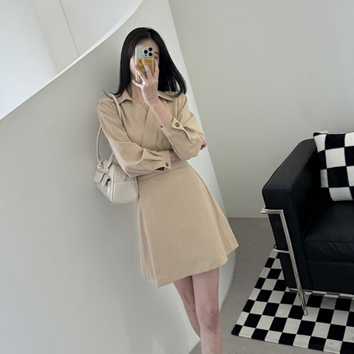 오니몰 랩원피스 독보적 여성 봄 하객룩 카라 브이넥 미니 긴팔 원피스