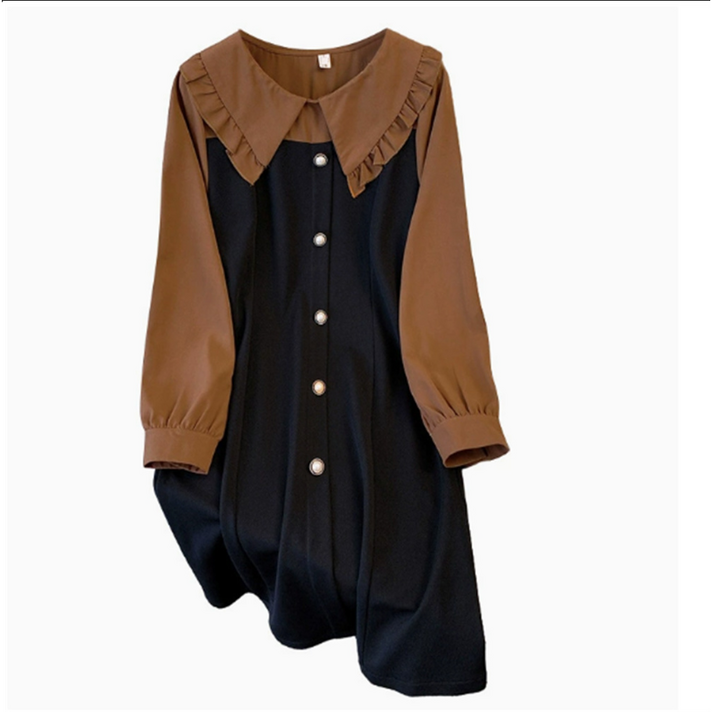 오스틱니 매진 임박 빅사이즈 여성 가을 긴팔 숄카라 클래식배색 긴팔 편한 추천 빅카라 루즈핏 간절기 미시 마담 큰언니 세련미 큰옷 여성의류 배색  데일리 롱원피스