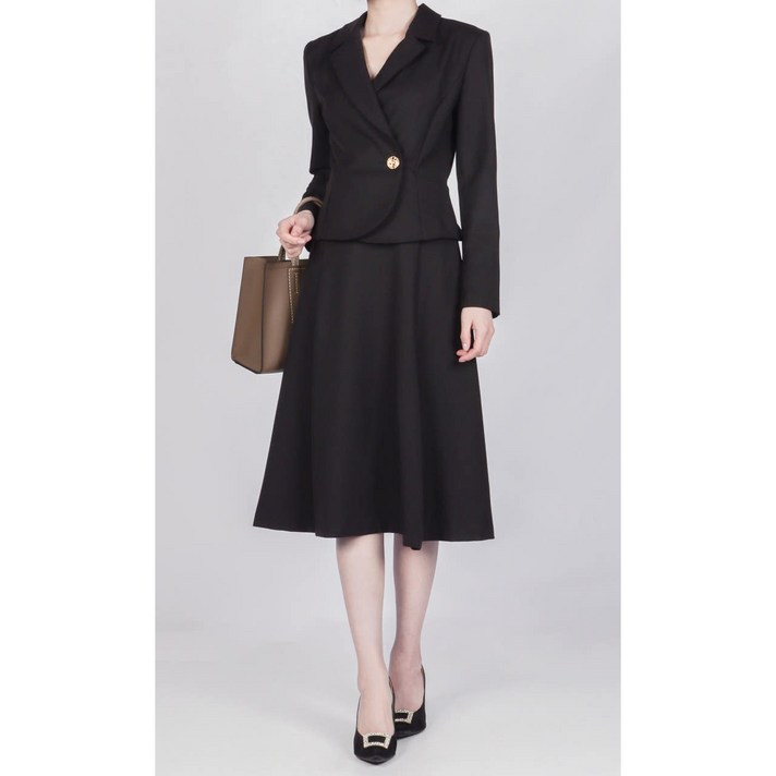 로아 여성 봄 정장 원피스 자켓핏 A라인 하객룩 오피스룩 고급스러운 블랙아이보리