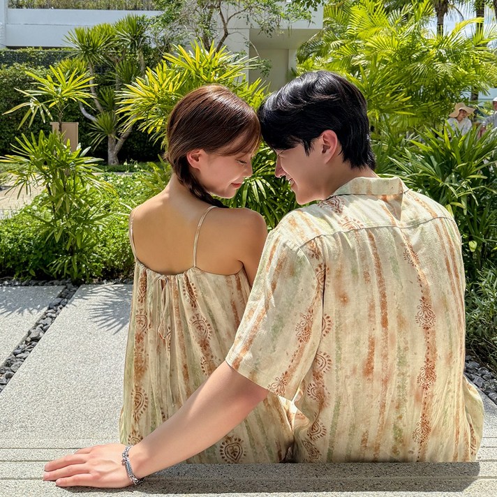 사이공 데이 휴양지 커플룩 신혼여행 여성 여름 바캉스 롱원피스 허니문 하와이안 비치룩 시밀러룩 반팔셔츠 세트 휴가 여행용 베트남 해변옷