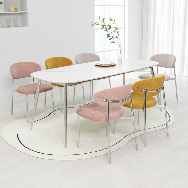 프랑크 세라믹 1800X850 타원형 로즈 6인 식탁 세트, 옐로우
