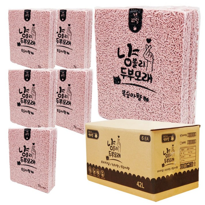 캣피앙 냥블리 고양이 가는입자 두부모래, 6개, 냥블리 복숭아향