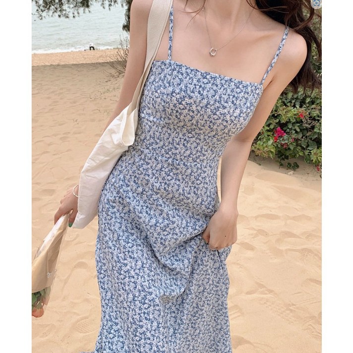 로엘란 여성 플라워 바캉스 해변 슬림핏 나시 원피스 RC53