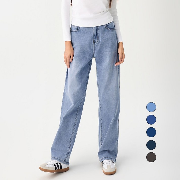 엘블로썸 여성 숏,기본,롱 스판 리얼 와이드 허리편한 히든밴드 청바지